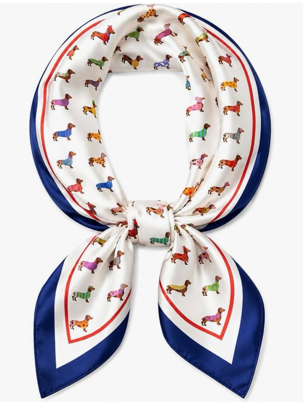 NEW Silk Dog-Print Scarf - White & Blue 27.5 Inches Long
